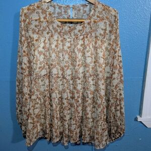 Ama Paisley Print Women's Top - Cream and Brown